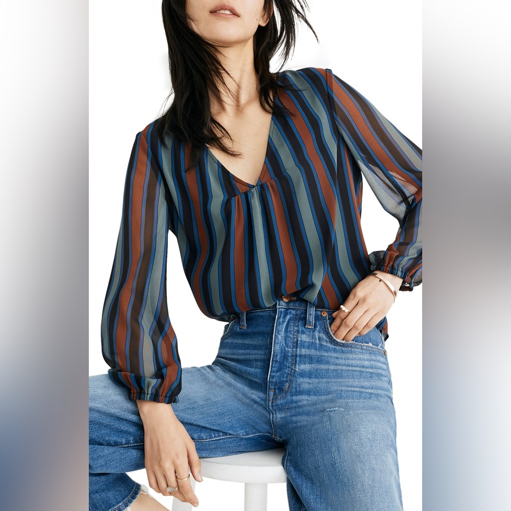 Madewell Black Blue Orange Long Sleeve Blouse S